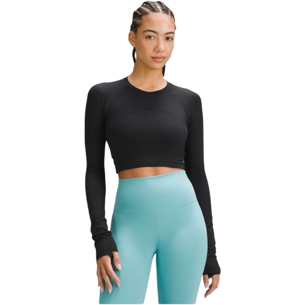 Lululemon Black Shine Long Sleeve Crop Top Size 12 XL